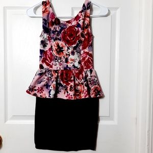 L8TER Knit Sleeveless Floral Peplum Mini Dress XS
